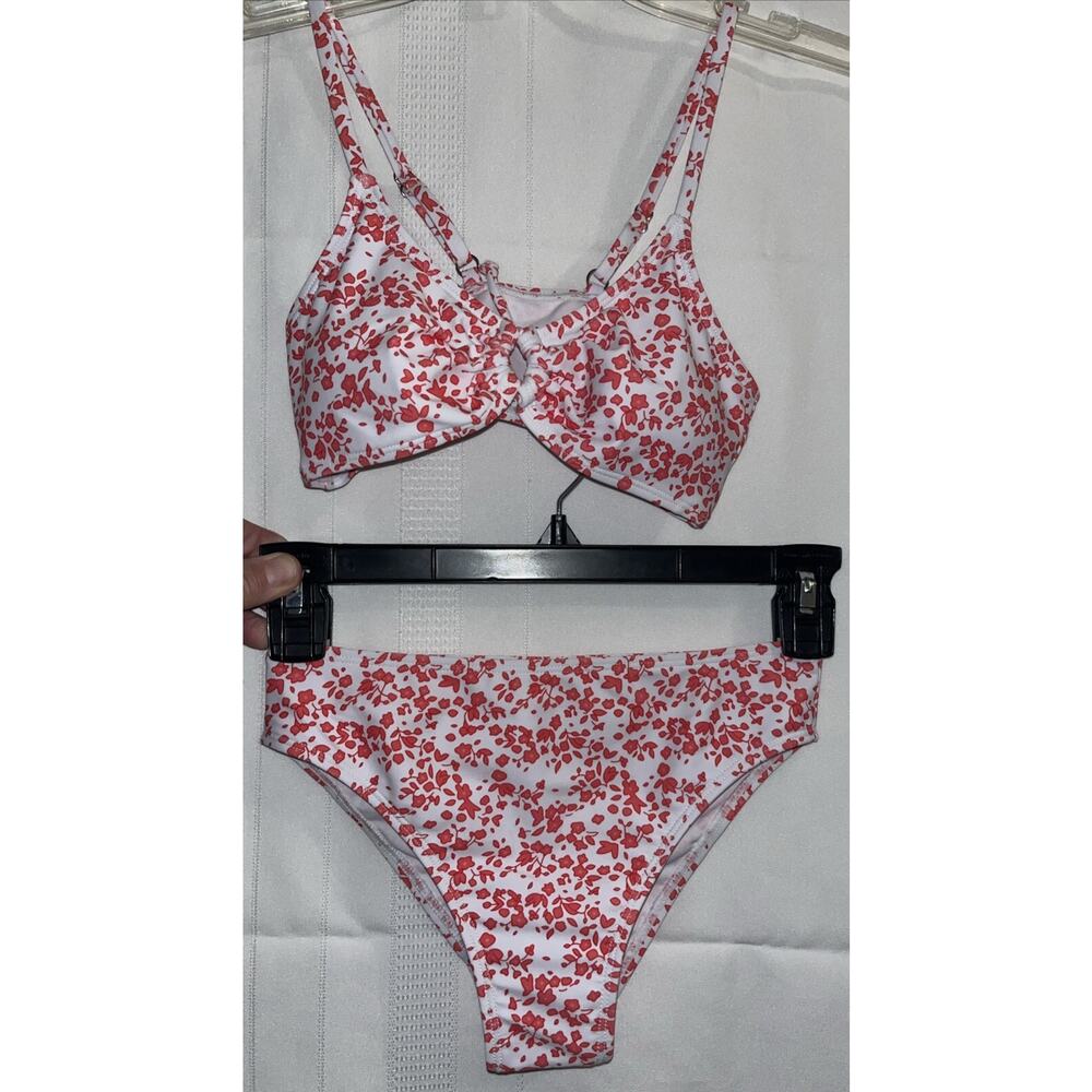 Girls' 2 Piece Ditsy Floral Print Knot Front Ruched Triangle Bikini Teen 8-9Y